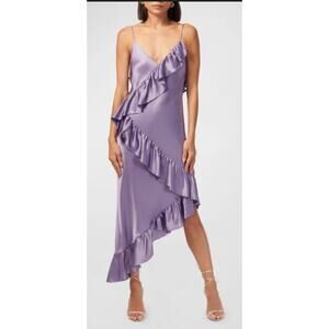 NWT CAMI NYC Silk Dua Ruffle Midi Dress in Lilac Purple Size Large/ 8-10